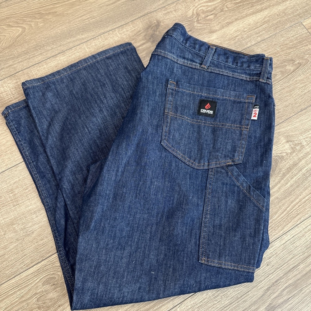 Crude FR Flame Resistant Jeans 2112 CAT 2 42x30 Blue Denim EUC